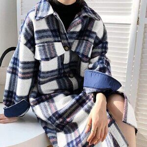 Plaid Spread Collar Spring Long Midi Cut Button Closure Coat Jacket